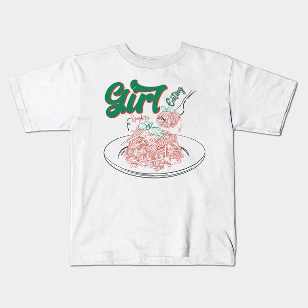 Girl Eating Spaghetti Kids T-Shirt by GShow